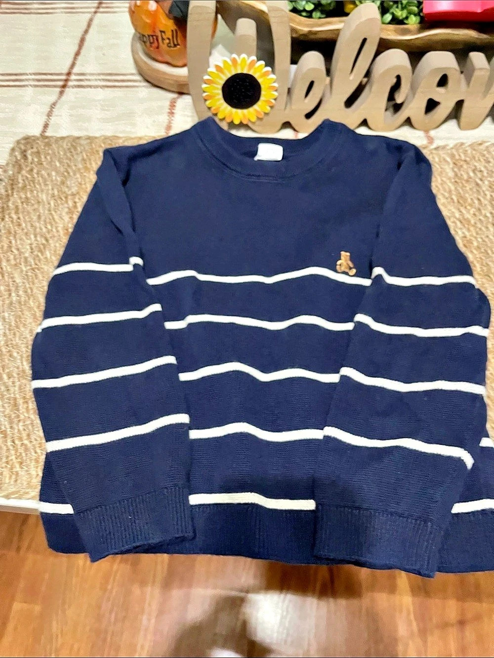 Striped Crewneck Sweater in Blue & White
